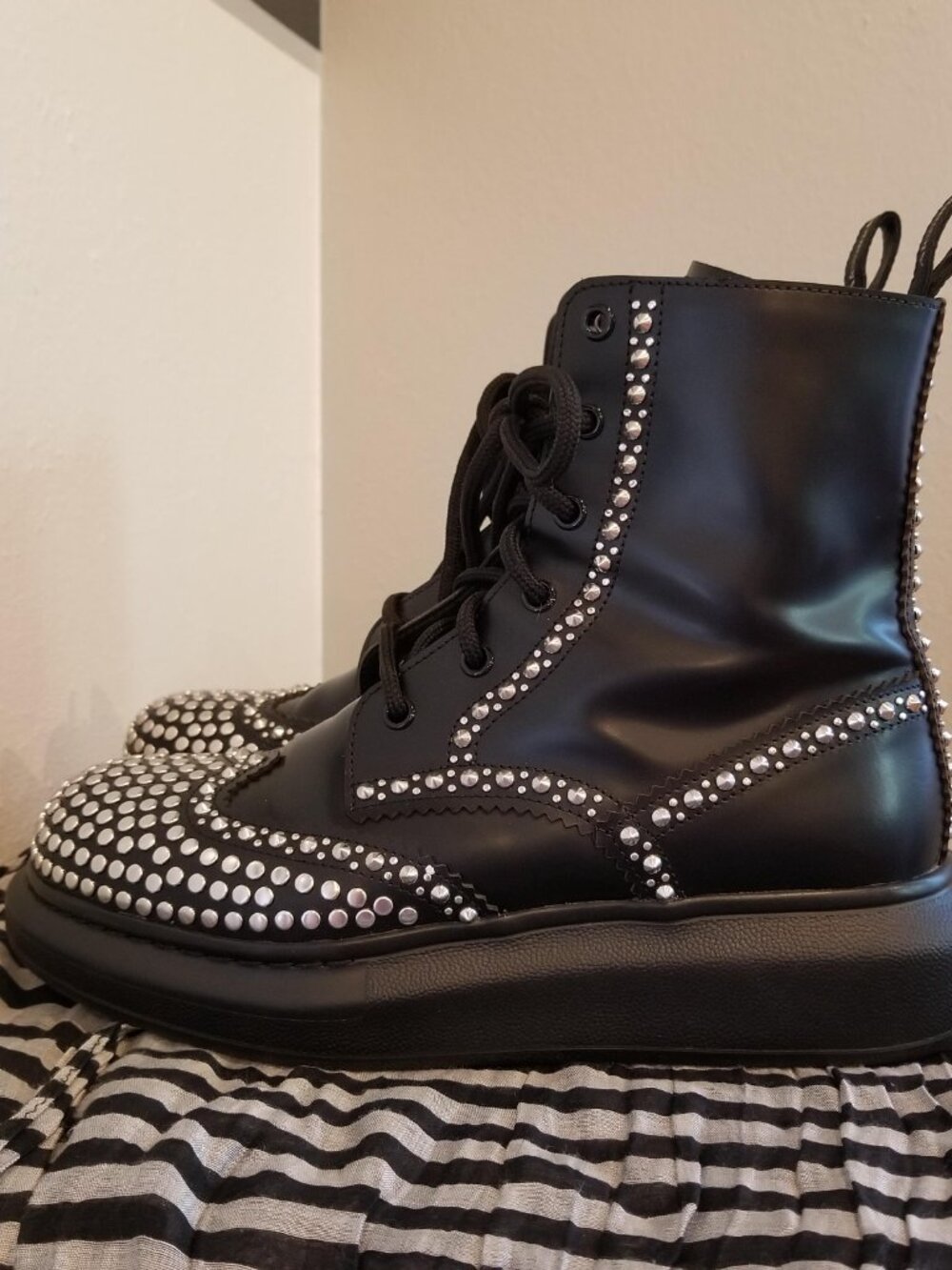 Alexander McQueen Studded Leather Platform Combat Boots size 8.5